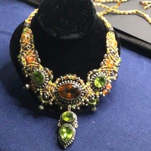 Topaz and Peridot tribal necklace.  Handmade, each stone is in a stamped 925 set